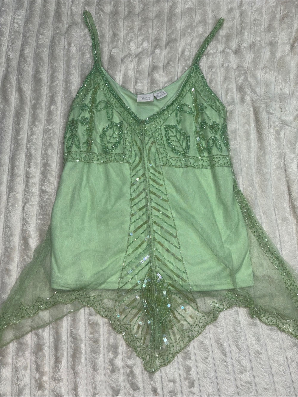 Suzy Shier Mint Green Beaded Sequin Y2K Fairycore Camisole Size Medium